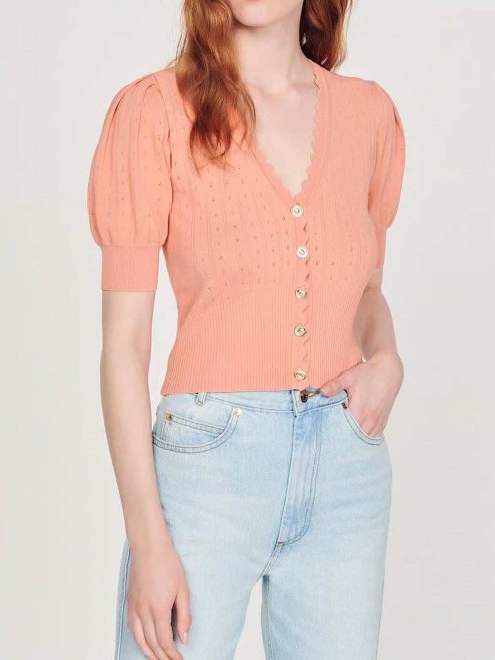 sandro Balloon Sleeve Cropped Cardigan